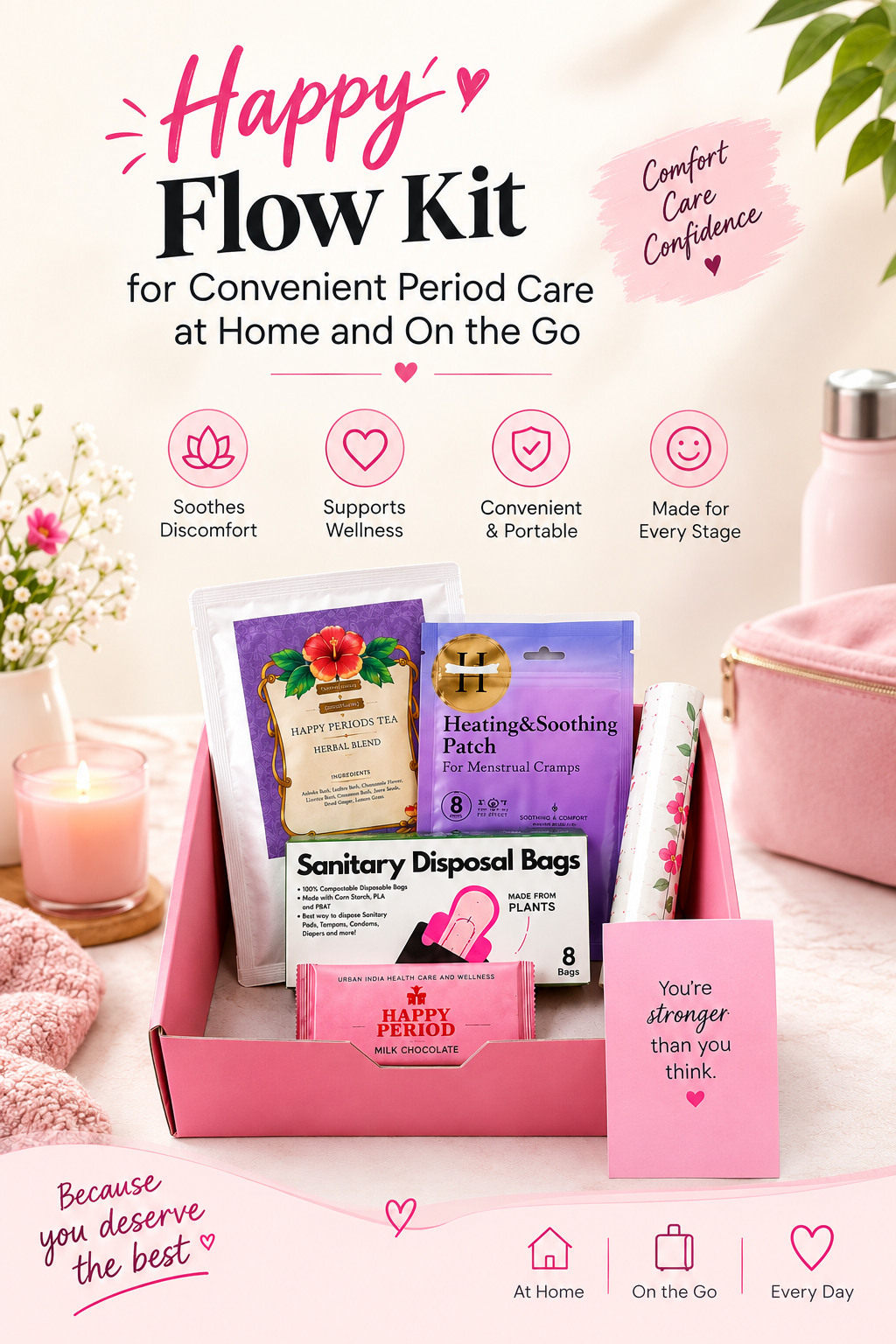 Happy Flow Kit for Convenient Period Care at Home and On the Go