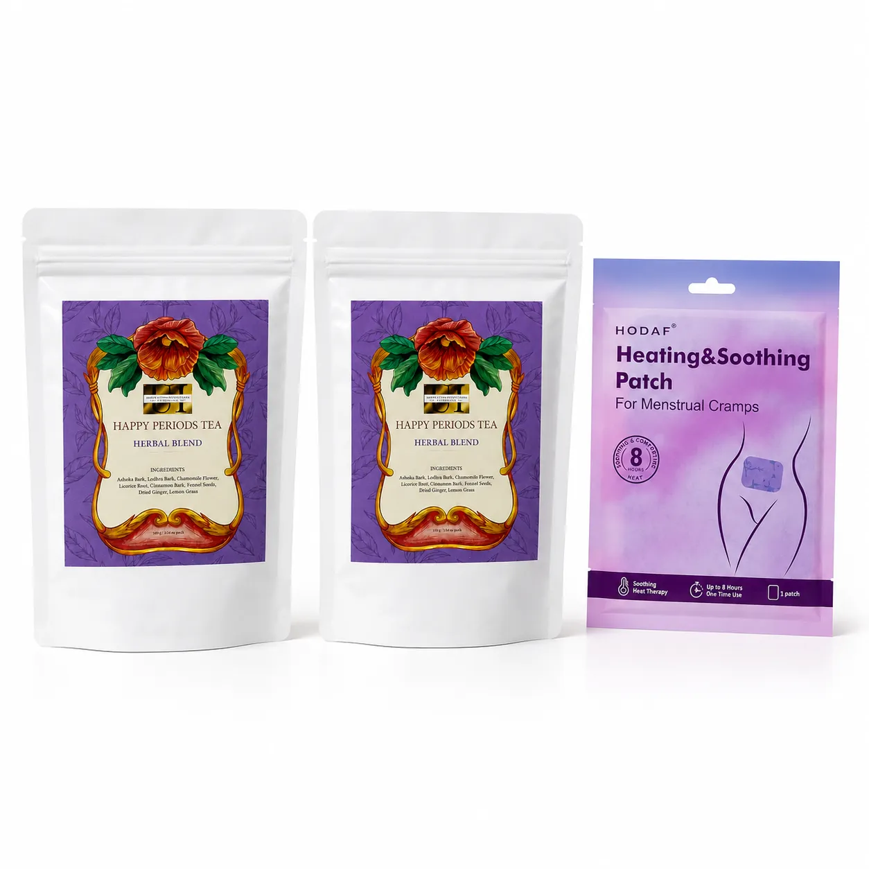 Happy Period Wellness Combo – 2 Herbal Tea Packs + 1 Heating Patch