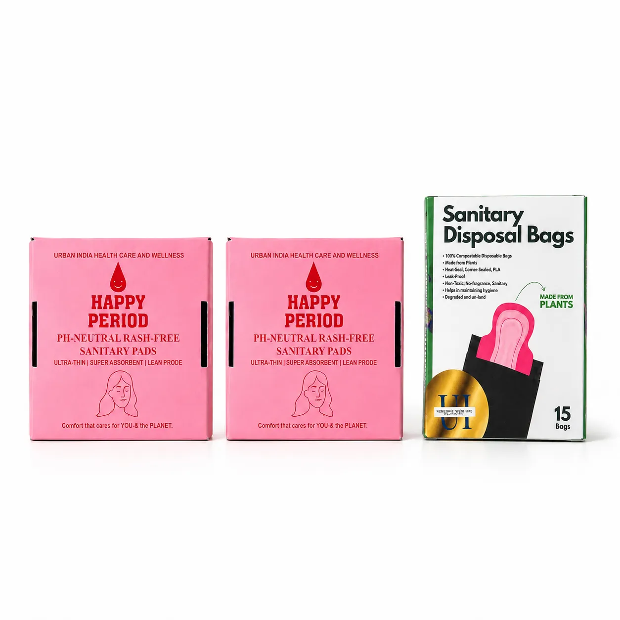Happy Period Care Combo – 2 Sanitary Pads + Disposal Bags